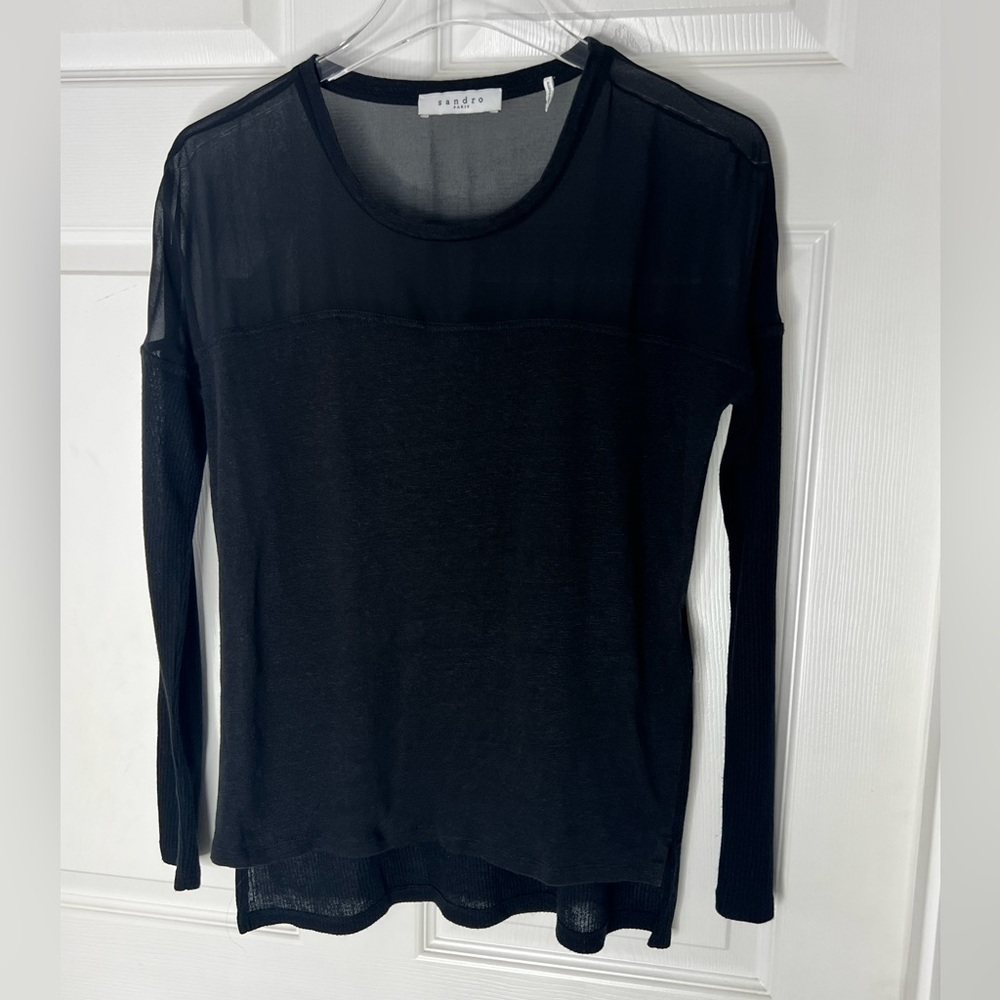 Sandro Paris Sheer Panel Black Blouse Sz1 - Picture 5 of 10